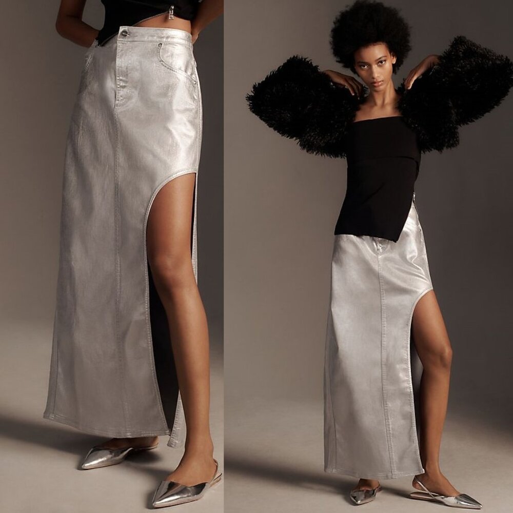 Anthropologie Silver Maxi Skirt